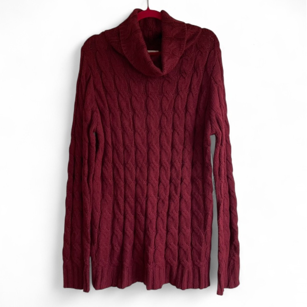 Zenana Outfitters Burgundy Cable Knit Cowl Neck Sweater Size L